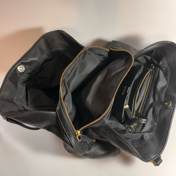 Calvin Klein Black Pebbled Leather Tote Bag Gold Hardware Shoulder Purse - Picture 6 of 17